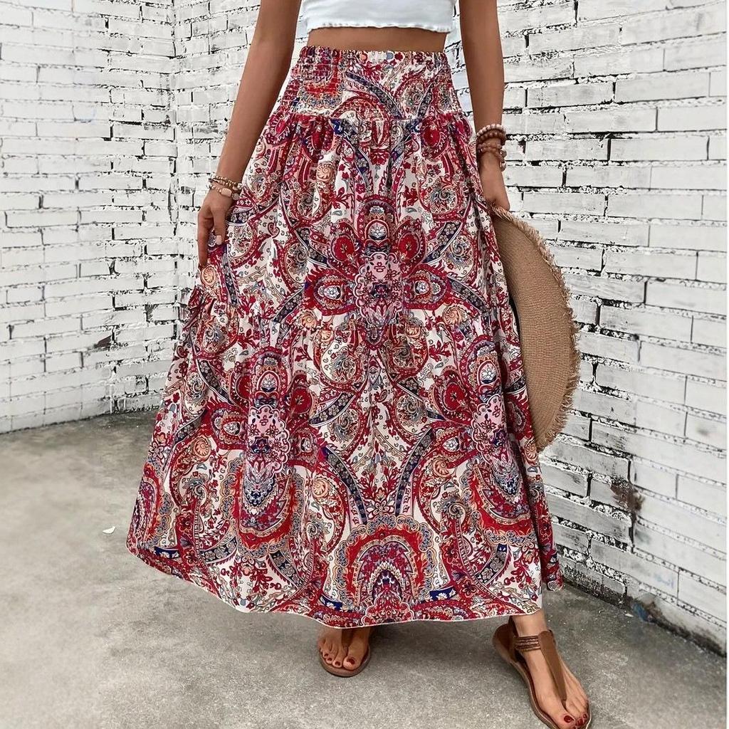 Spring Floral Plus Size Women's High Waist Pleated Skirt