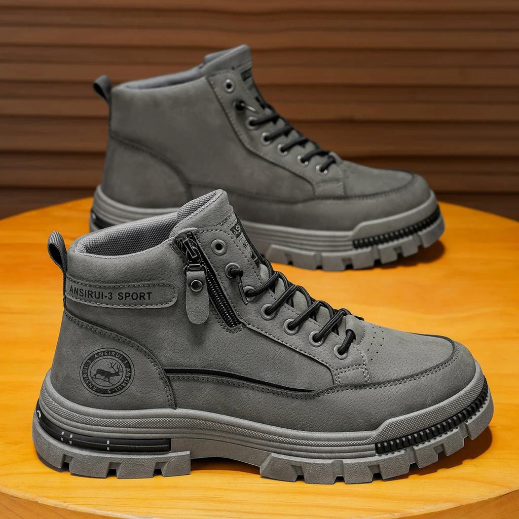 Mens High Top Boots Casual Sports Leather Men Shoes Ankle Boots Man Trendy and Fashionable Boots for Men