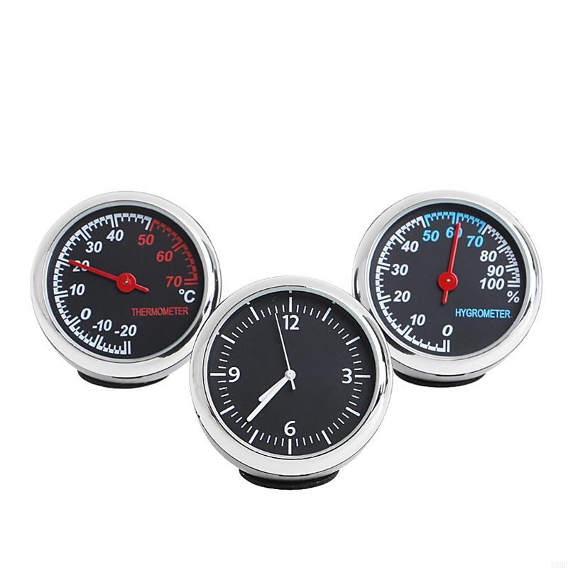 2025 New 3Pcs Car 4cm Hygrometer for Time Clock Temperature Thermometer Moisture M