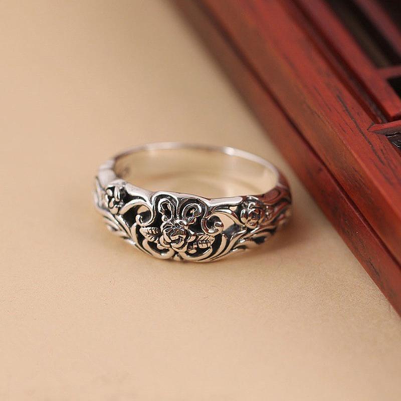 

Antique Silver Color Ring for Women Carved Fashion Jewelry Female Rings Vintage Wedding Engagement Band Girl Gift Copper 5