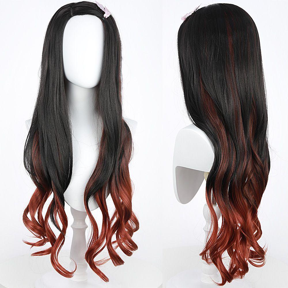 Demon Slayer: Kimetsu No Yaiba Tanjiro Kamado and Nezuko Kamado Gradient COS Wig Character Costume Halloween