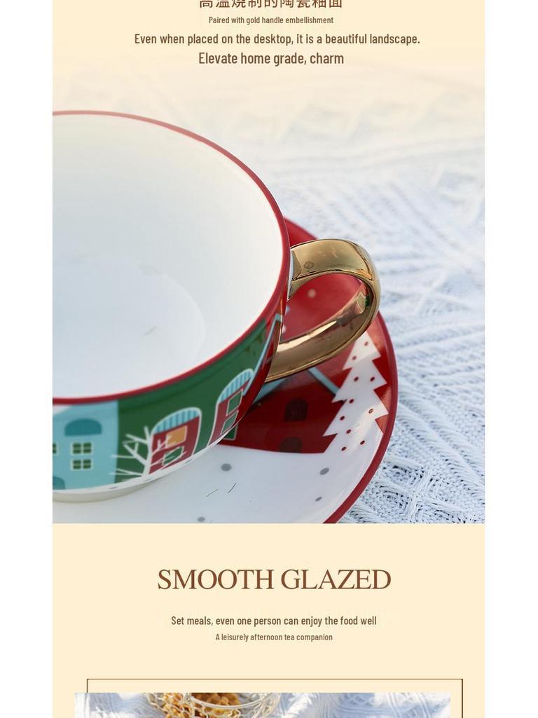 Christmas Gold-Plated Ceramic Tea Set: Special Edition Cup & Saucer Gift