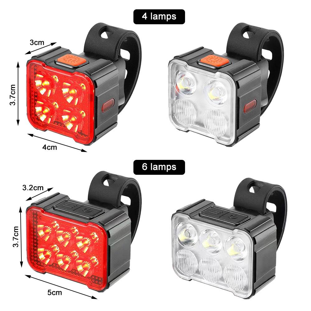 Red/White Cycling Taillight 6 Lamp Headlight Bicycle Lights Bike Safety Warning Light LED USB Rechargeable Waterproof Bike Light