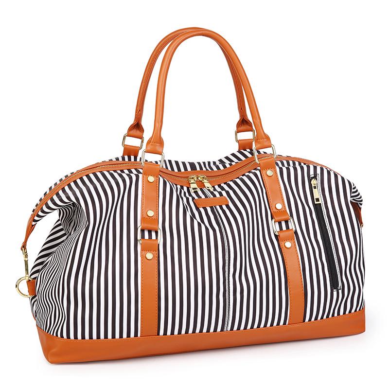 Fitness Bag, Canvas Striped Hand-held Travel Bag, Luggage Bag