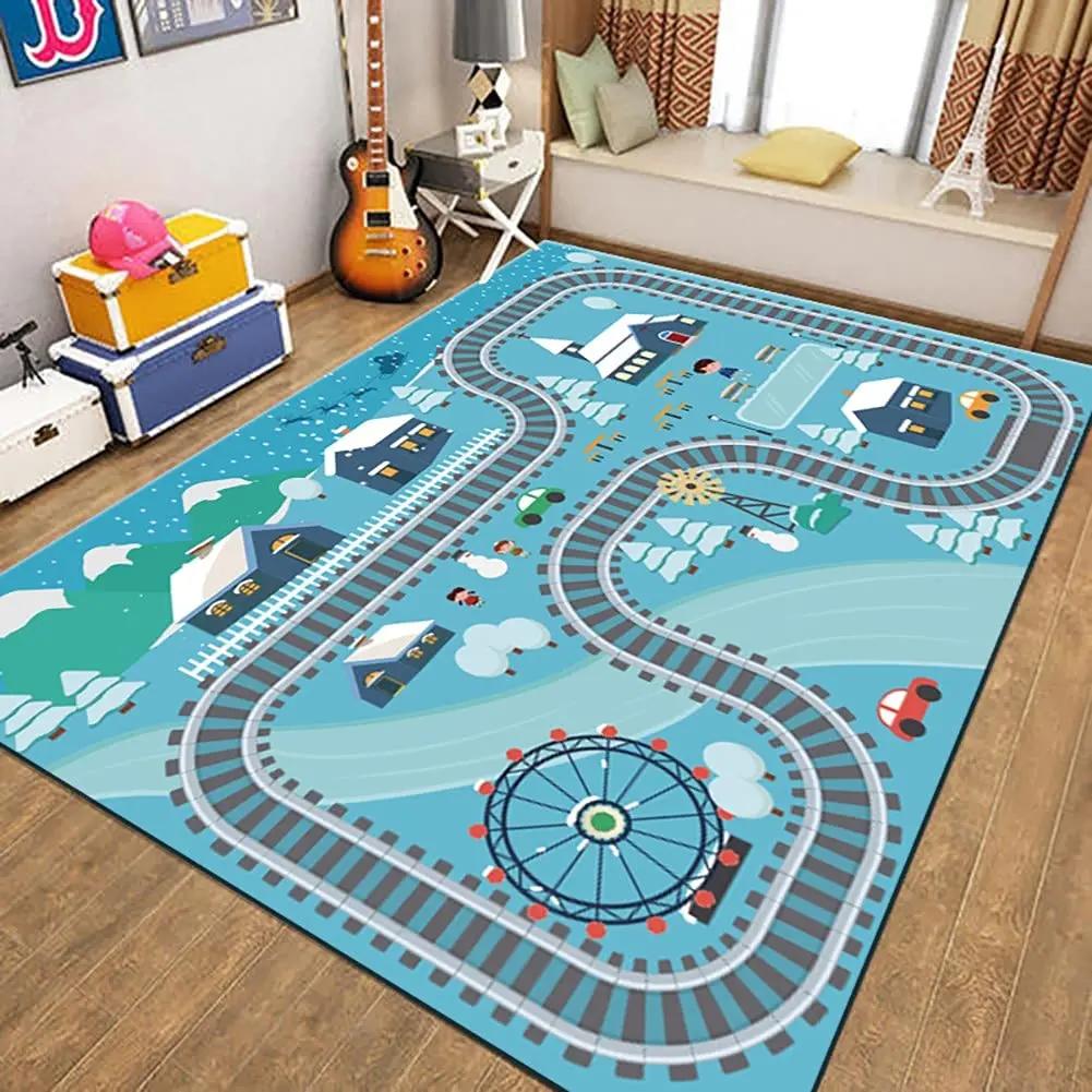 Children's Play Room Carpet , Road and Street Traffic Carpets Puzzle Game Floor Mat for Bath Living Room Baby Room Bedroom Decor
