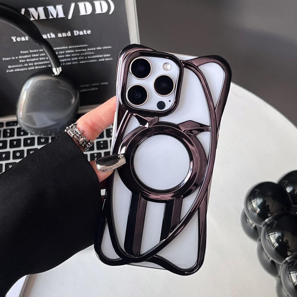 Plating Hollow Out Magnetic Shockproof Phone Case for iPhone 16E 12 13 14 15 16 Pro Max Heat Dissipation Wireless Charging Cover