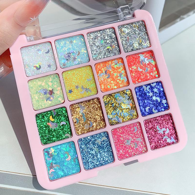 16-Color Mermaid Glitter Eyeshadow Palette – Pearlescent, Sparkling, Gel-Based for Stage & Performance Makeup
