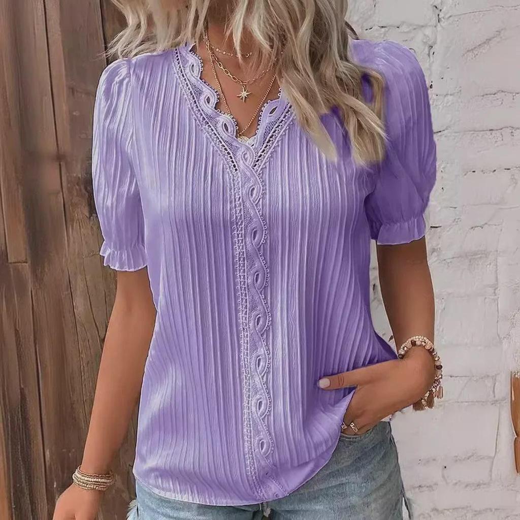 Sommerurlaub Mode Kurzarm Hohl Damen Shirt