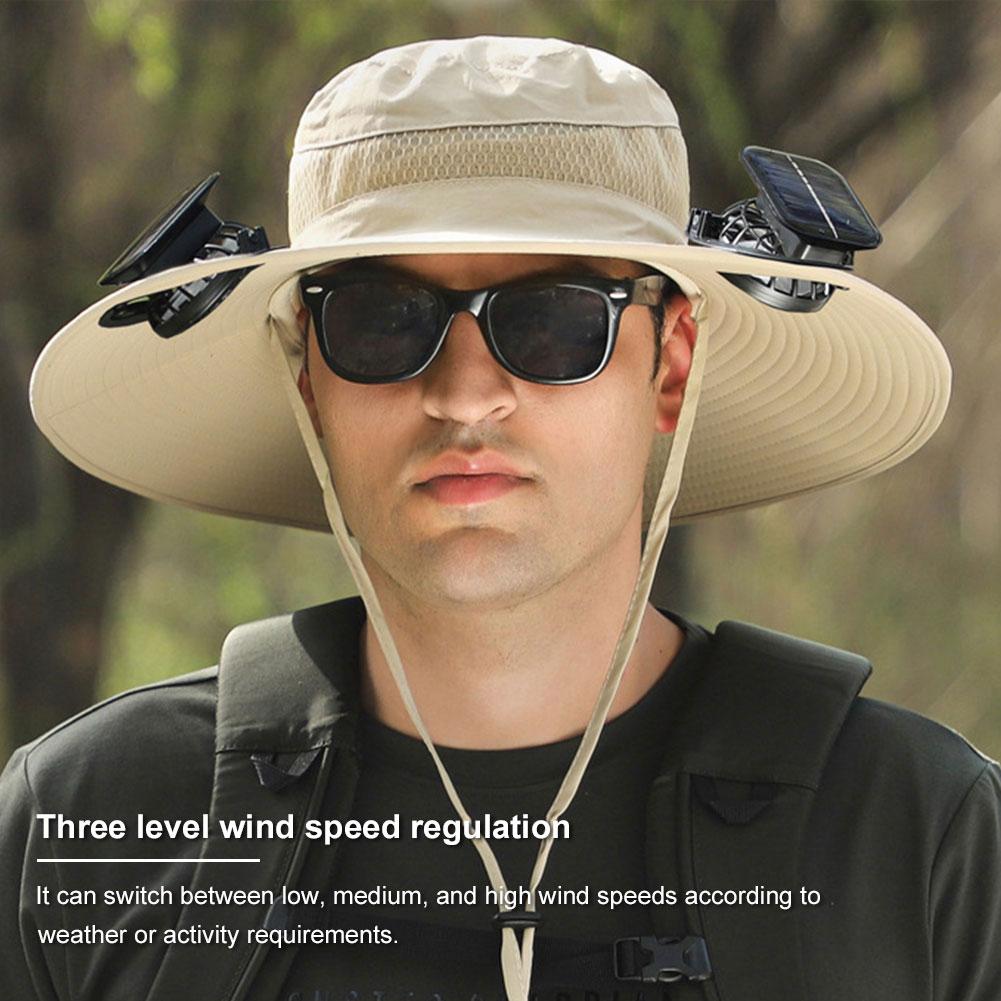 Solar Fan Outdoor Fishing Hat with 2 Solar Fan Wide Brim Bucket Hat for Men Outdoor Camping Fishing Hiking