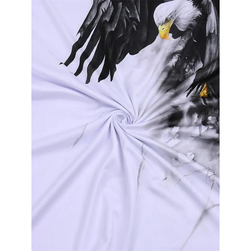 New Summer Fashion Men's 3D Printing Graffiti Pattern Loose T-Shirt Street Trendy Casual Short-Sleeved Oversized Male Clothing Eagle Patterned T-shirt