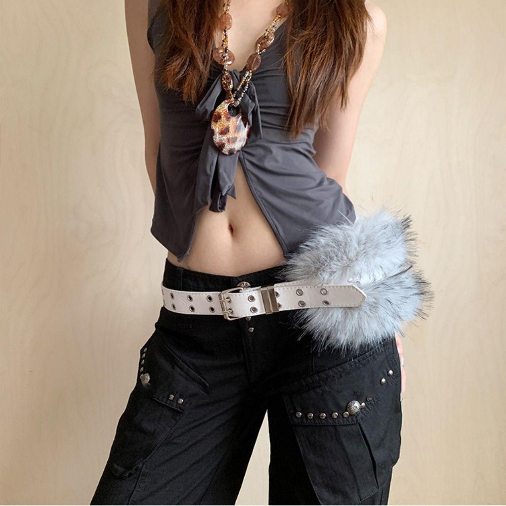 Rivet Leather Fur Belt PU Leather Plush Belt Personality Y2K Waistband  Dress Decoration