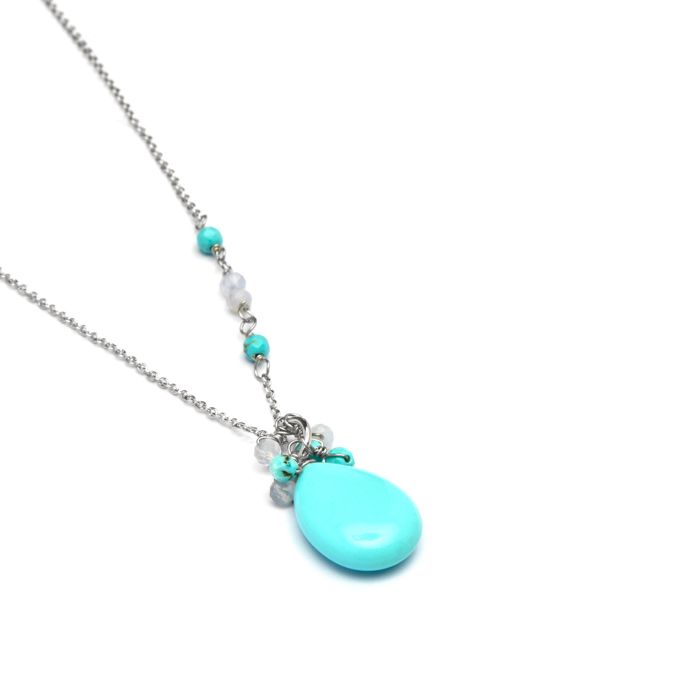 Collier - Adak - Alliage - Rhodié - Turquoise - Taille unique