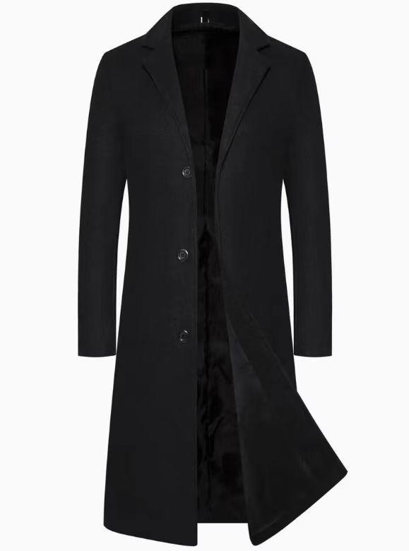 2025 Men's Wool Trench Coat - British Classic, Business Casual, Available in European and American Sizes, Elegant Long Over-the-Knee Design