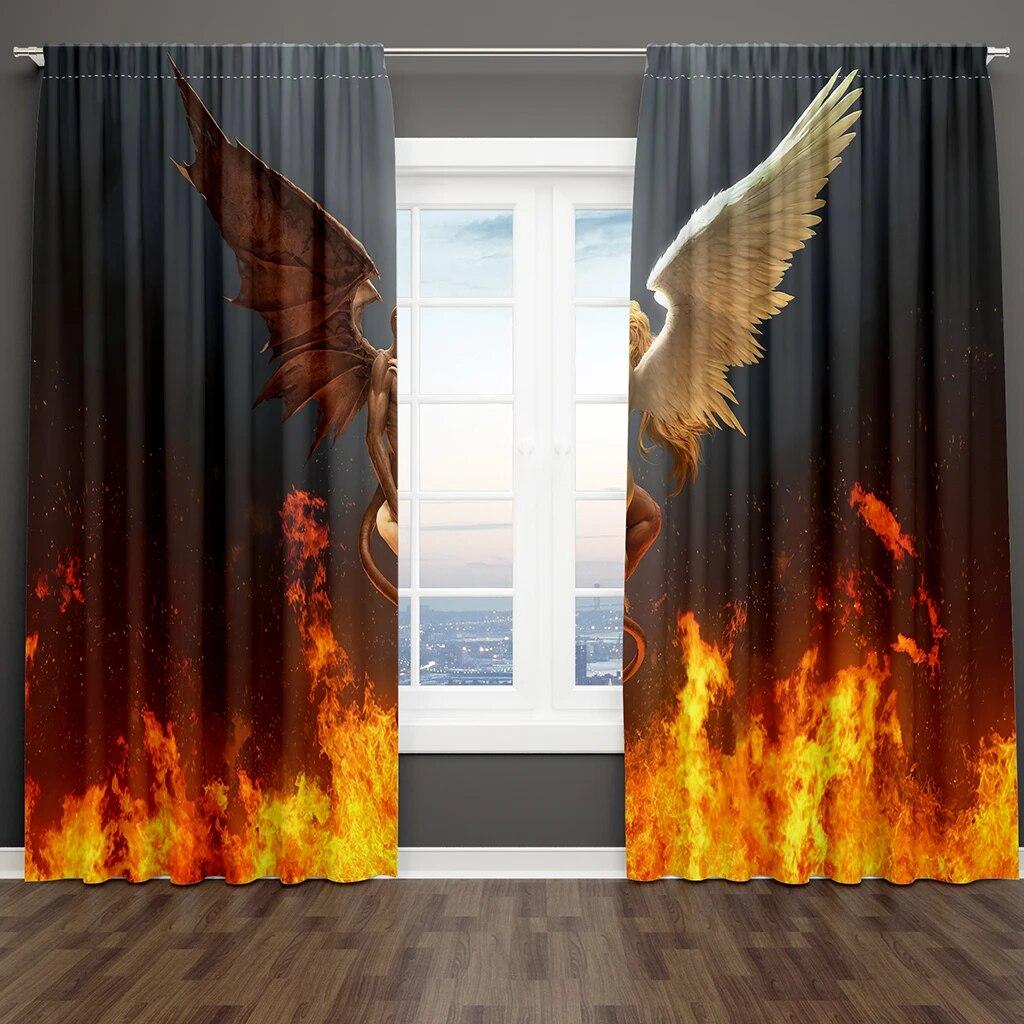 3D Digital Printing Cheap Modern Angel Wings Black And White Shading 2 Panels Window Curtain For Bedroom Living Room Home Decor