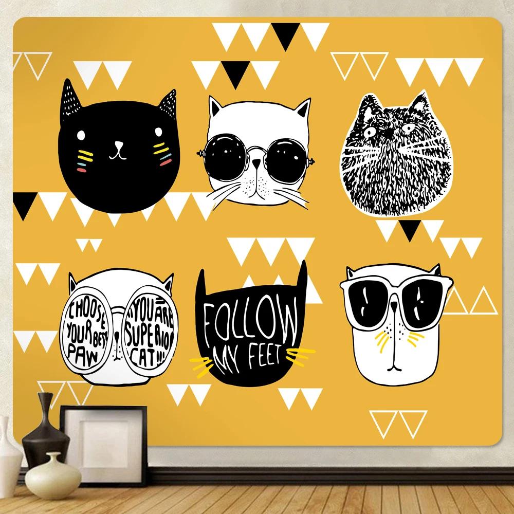 Punk Cat Home Decoration Art Tapestry Psychedelic Scene  Bedroom Wall
