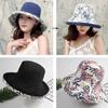 Wide Brim Cotton Summer Hat Women Packable Reversible Floral Bucket Hat UV Sun Protection Wide Brim Summer Beach Cap Double Sided Floppy Sun Hats