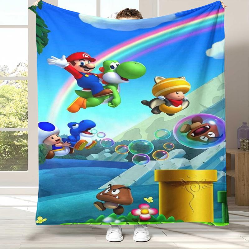 Retro M-Mario Bros Game Cartoon Flannel Blanket,Ultra Soft Warm Plush Throw for Home Bedroom Bed Sofa Cover Camping Picnic gift