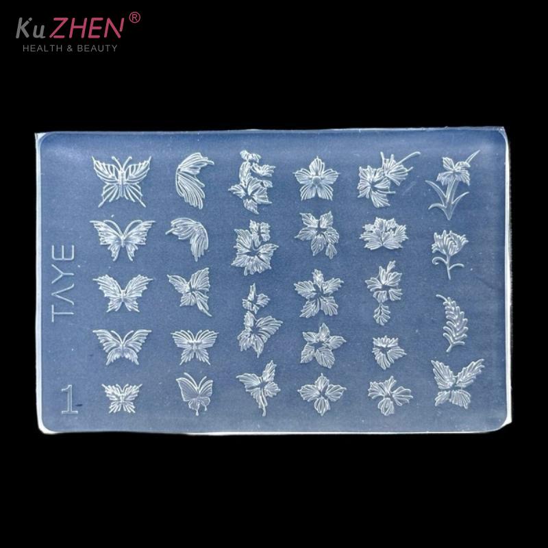 1PC Butterfly Flower 3D Silicone Nail Art Mold DIY Vintage Flower Frame Floral Design Transparent Relief Template Manicure Tools