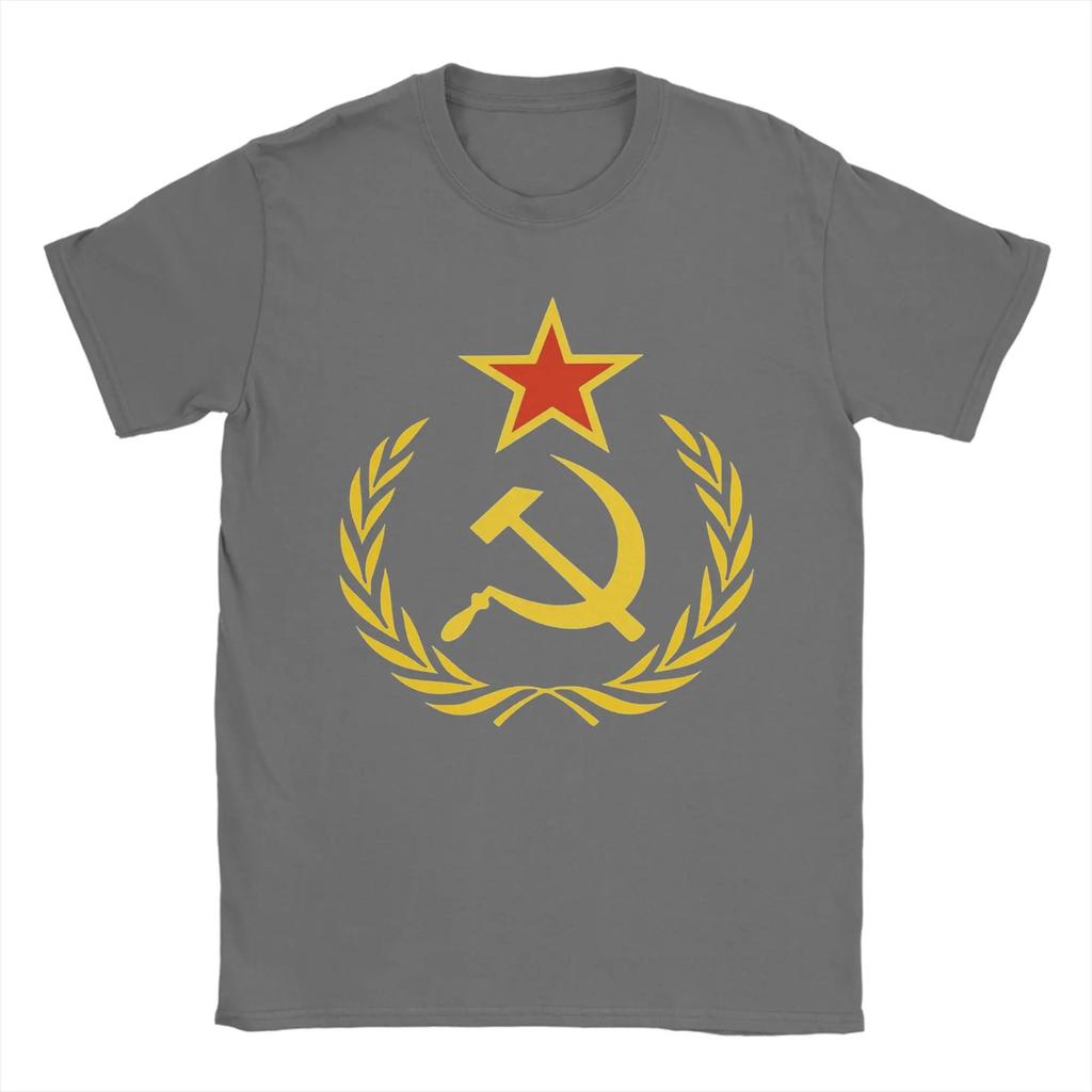 CCCP Soviet Hammer and Sickle Star Marxist T-Shirts for Men Round Collar Pure Cotton T Shirts  Short Sleeve Tees Summer Tops