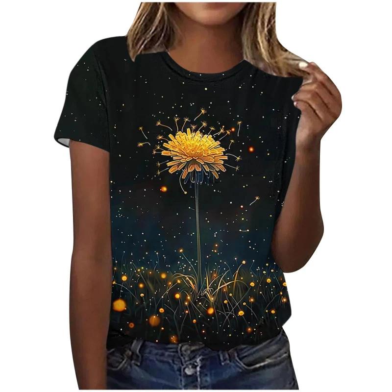 3D Růže Sedmikráska Potisk Dámská Trička Letní Móda Květinová Grafika Krátký Rukáv Top Nadměrná Dámská Trička Ležérní Dívčí Trička