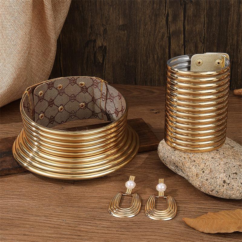 4 stk/sett Vintage Lær Afrikansk Zirkon Sett Choker Halskjede Armbånd Øredobber Sett For Kvinner Krage Halskjede Sett Zirkon Gaver