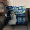 Van Gogh Starry Night Cat Cushion Cover Natural Linen Organic Fabric Double-Sided Printing Sofa Home Decor Gift Pillow Case