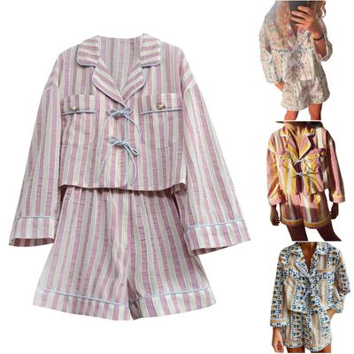 Two Piece Women's Summer Muslin Blouse Shirt And Shorts Clothes Two Piece Set Beach Outfit Set Two Piece Set Women