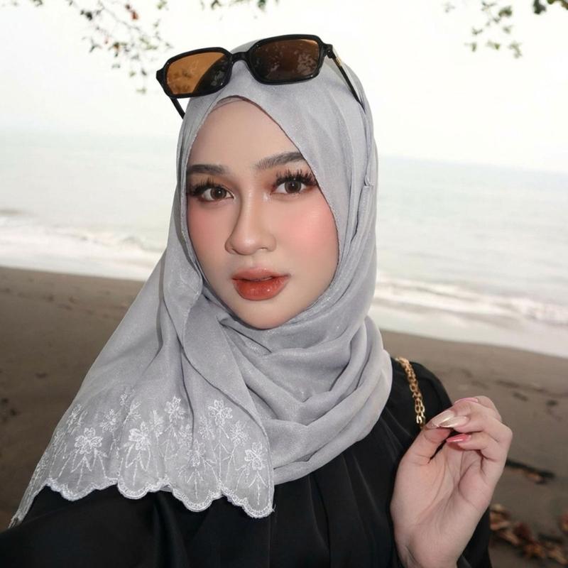 Elegant Muslims Chiffon Hijab Scarf With Embroidery Flower For Islamic Women Breathable Headwrap For Various Occasion