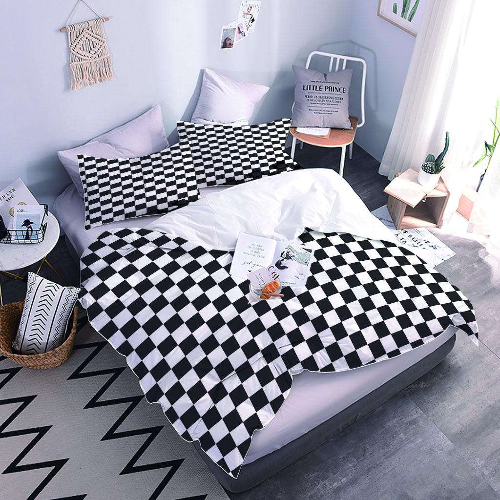 3D Black And White Creative Microfiber Duvet Cover Double Bed 1 Zip Duvet Cover And 2 Pillowcases FashionBedding Collection