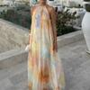 2026 Womens Loose Printed Halter Neck Off-Shoulder A-Line Maxi Dress Casual Elegant Office Wear