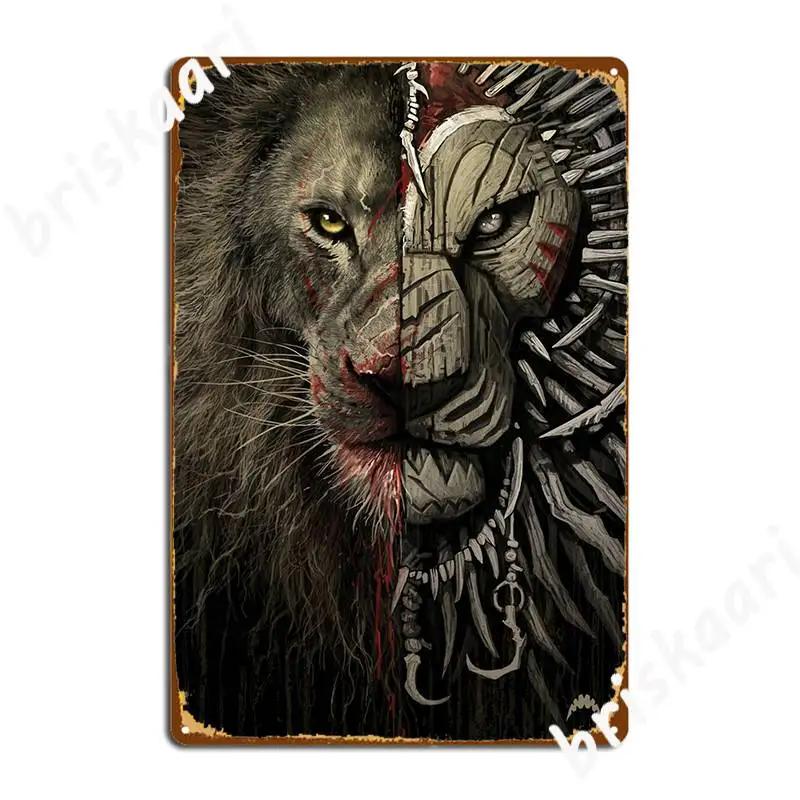 Lion Tribal Mask Poster Metal Plaque Cinema Living Room Wall Plaque Funny Cinema Tin Sign Poster 20X30CM