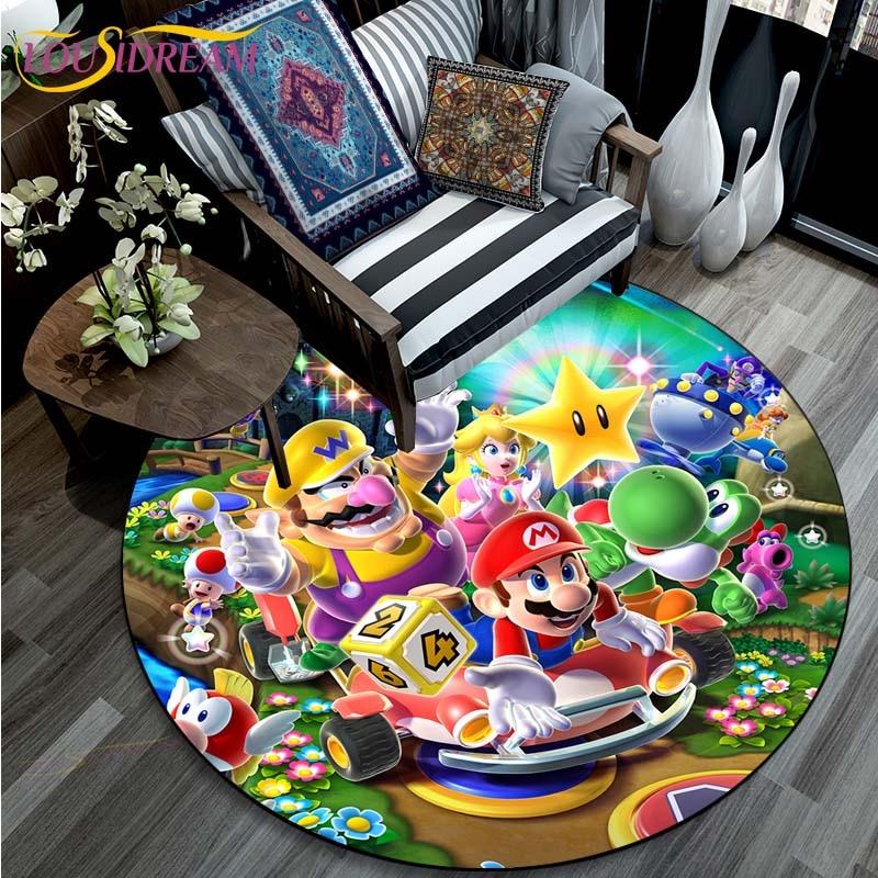 Cartoon Mario Bros Round Carpet Fashion Cartoon Pictures Printed Round Area Rugs Parlor Bedroom Floor Mat Rugs for Bedroom