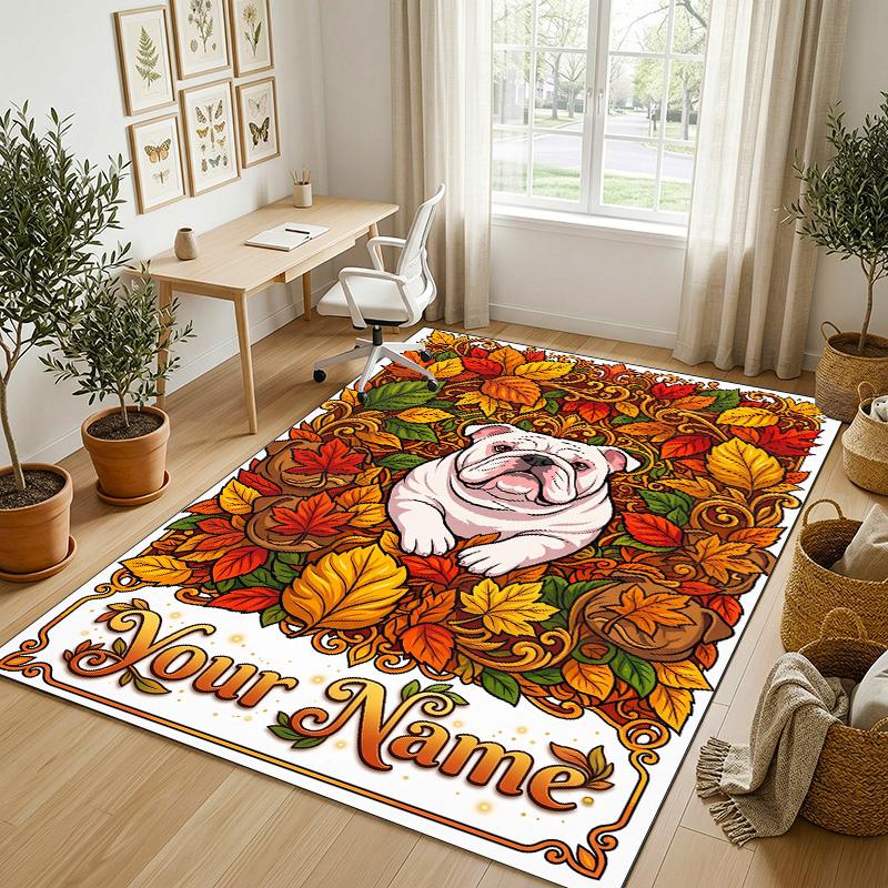 Dog Theme Crystal Velvet Rug Personalized Custom Name Text Soft Floor Mat Home Decor