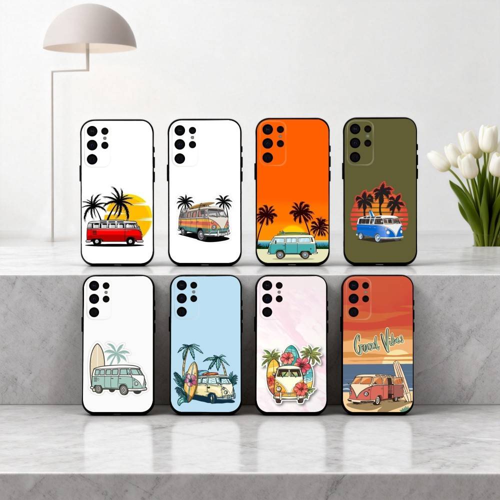 C-Combi Van Surf Art Phone Case For Samsung S25,24,23,22,30,21,10,9,Ultra,Plus,Lite,FE,4,5 G Soft Black Case