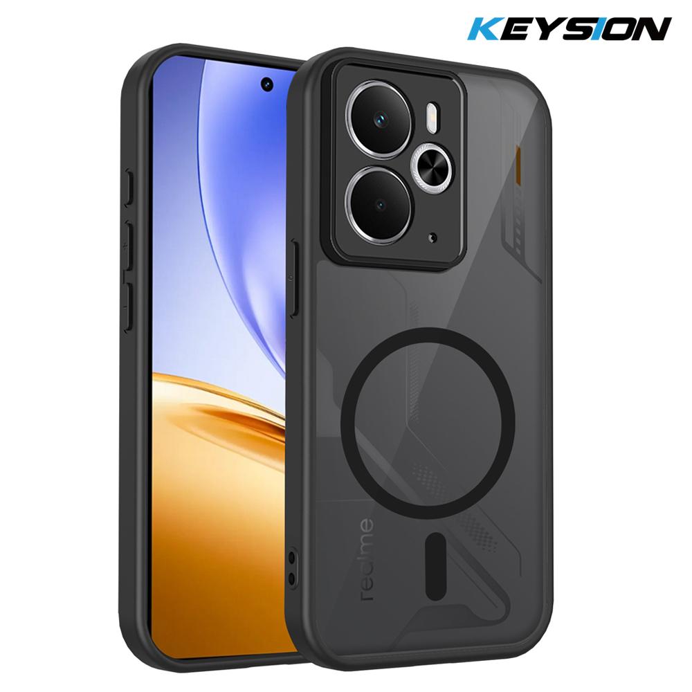 KEYSION Magnetic Phone Case for Realme 14 5G Silicone+PC Matte Translucent Clear Shockproof Back Cover for OPPO Realme 14T 5G