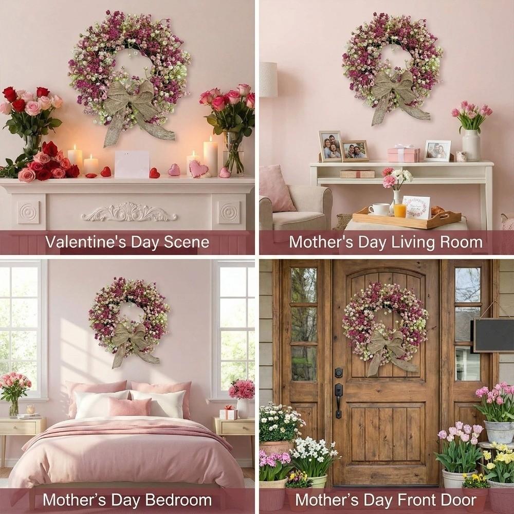 With Bow Spring Flower Wreath Lifelike Artificial Flower Wreath Front Gate Wreath  Front Door