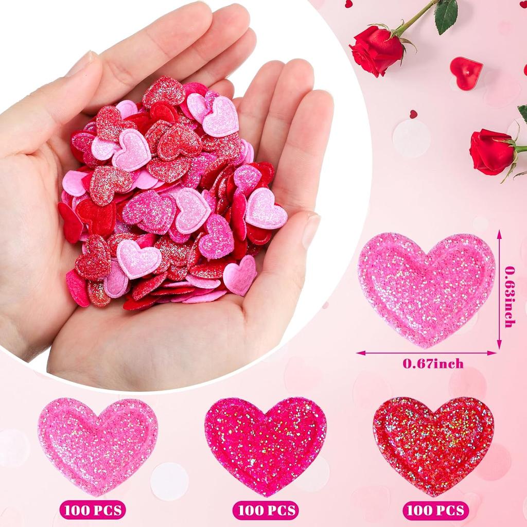 Tatuo 300 Pcs Valentine's Day Felt Hearts Decoration Glitter Felt Hearts Confetti Mini Heart Shapes Decorative Confetti for DIY Crafts Valentines