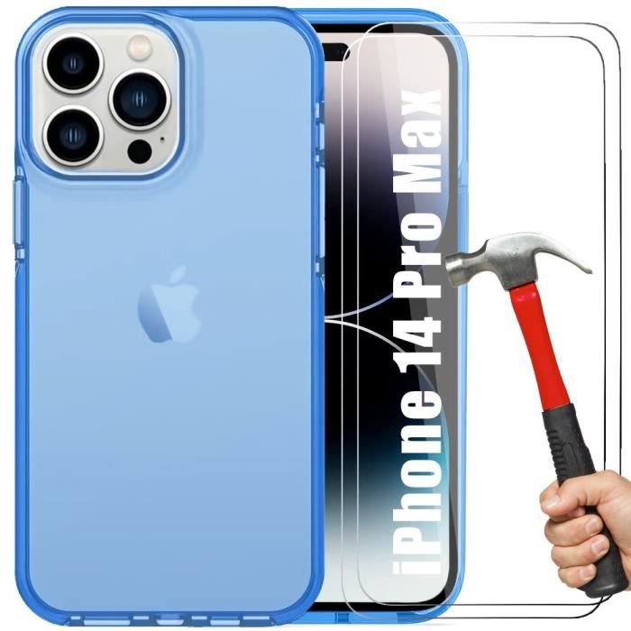 Coque Silicone - pour iPhone - 14 Pro Max - Ultra Slim - Bleu - 2 Verres Trempés
