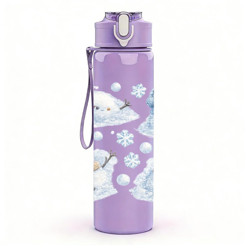 1PC Two Snowman Winter Snow Scene Print 750ml Color Plastic Sports Water Bottle Leakproof Flip Straw Lid Suitable for Sports Office Home Use