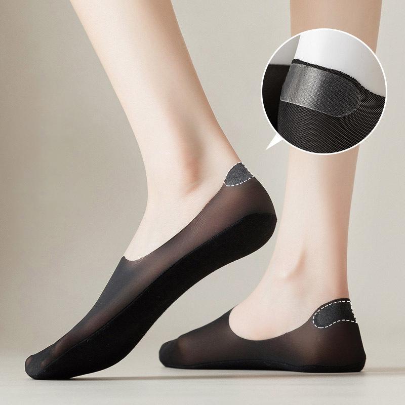 1Pairs Women Invisible Boat Socks Breathable Silicone Non-slip Ultra-thin Sock Slippers High Quality Elastic Ice Silk Low Sox