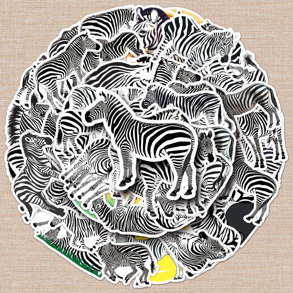 Zebra Graffiti Stickers - 50pcs Creative Cartoon Animals for DIY Phone Cases & Luggage, Waterproof