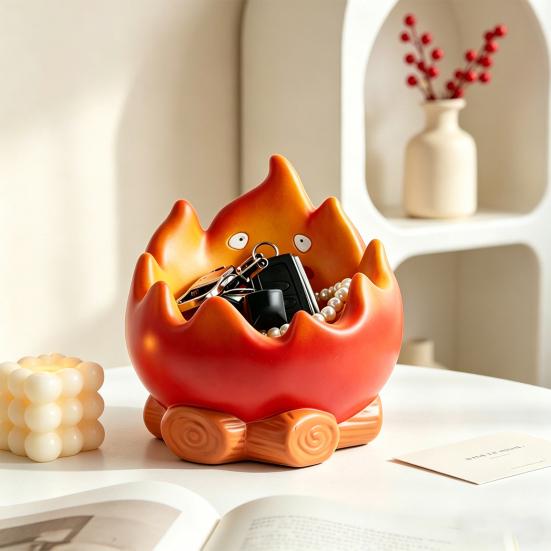 Key Storage Figurine, Flame Shape Vinyl Ornament, Large Capacity Desktop Display Holder for Lipstick Keys Glasses