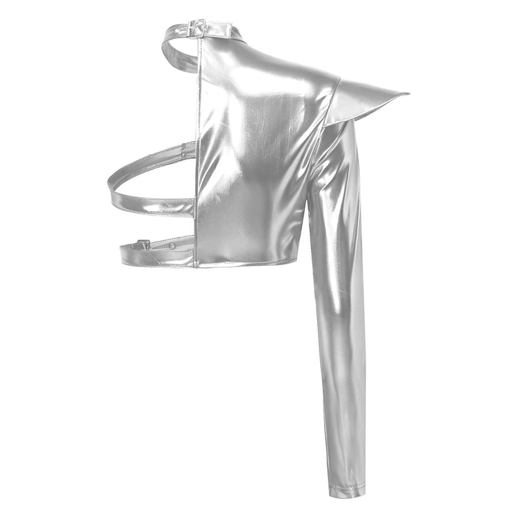 Men Metallic Shiny One Shoulder Crop Top