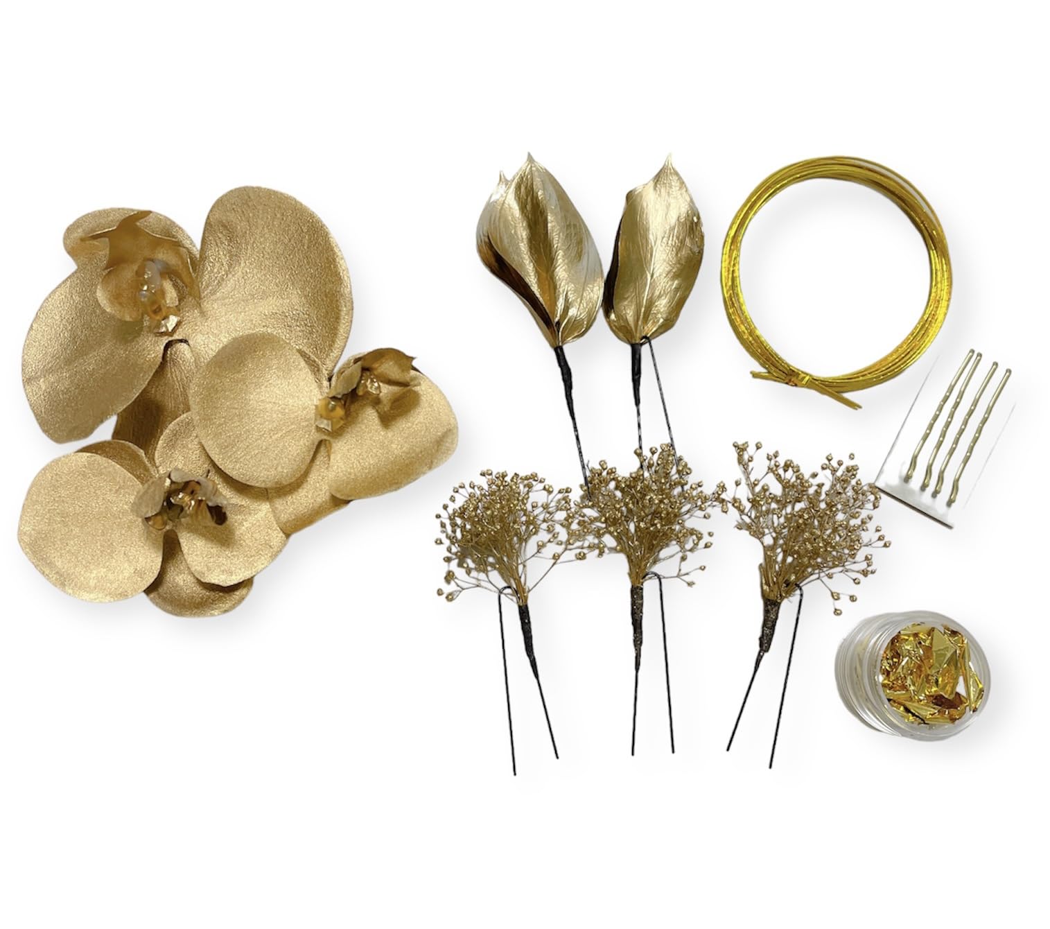 

Gold Phalaenopsis orchid hair dried breath gold Mizuhiki gold perfect for and ornament, baby s flowers, pin, leaf, coming-of-age ceremonies, золотой