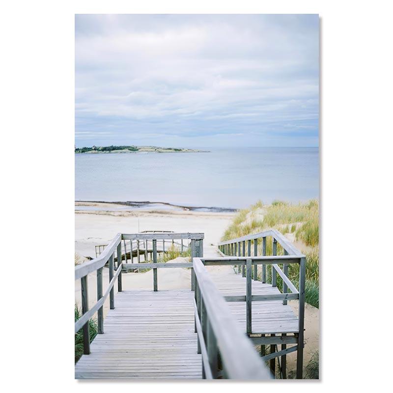 Ocean Poster Beach Sea Cliff Palm Tree Plank Road Canvas Painting Wall Art Nordic Landscape Ferris Wheel Print For Bedroom Decro