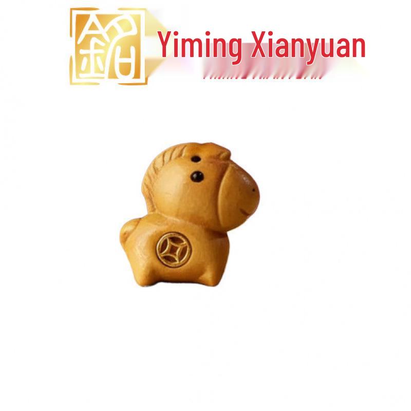 

Year of the Horse Yellow Sandalwood Phone Charm with Copper Coin Pendant and Tassel