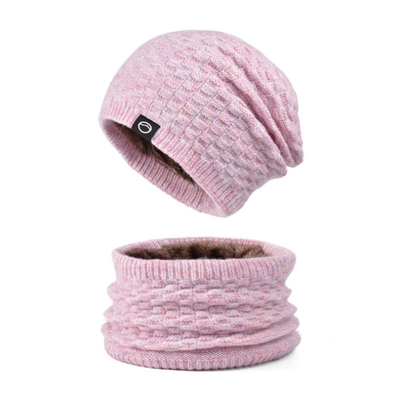 Winter hat, scarf set, women's outdoor cold protection and warmth, knitted hat, fleece ear protector, pullover, wool hat.