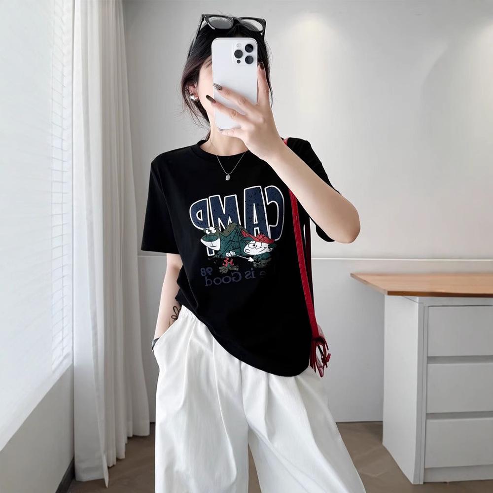 2025 Spring/Summer Plus Size Women's Loose Fit Round Neck Cartoon Print Short Sleeve T-shirt