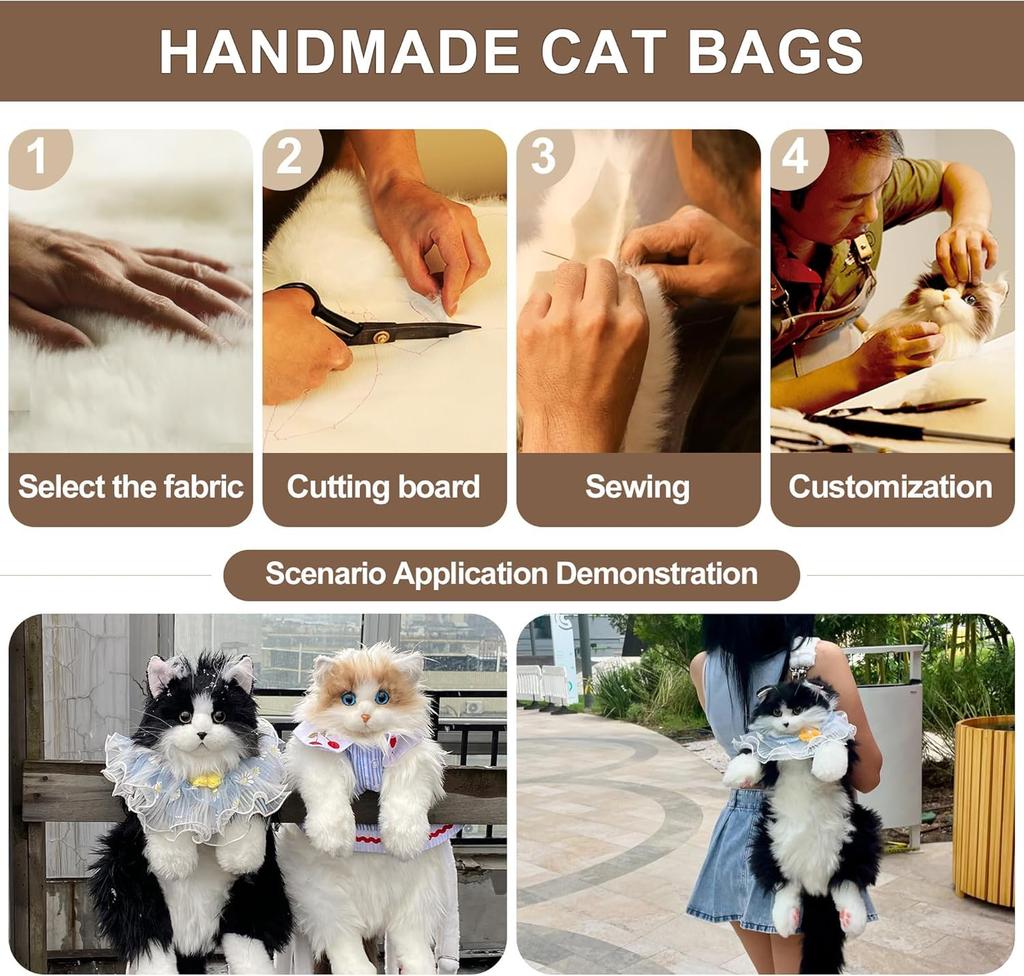 Chongker Realistic Cat Plush Toy - Lifelike Cat-Shaped Backpack, Handmade, Cat Plush Pet, Black Cat Backpack