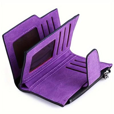 Portafoglio Corto da Donna in Pelle Nabuk 3 Pieghe Porta Banconote Portamonete Scomparti Multi-carte Porta Carte di Credito Portafoglio Pieghevole con Zip Colore Unito Sacchetto per Soldi
